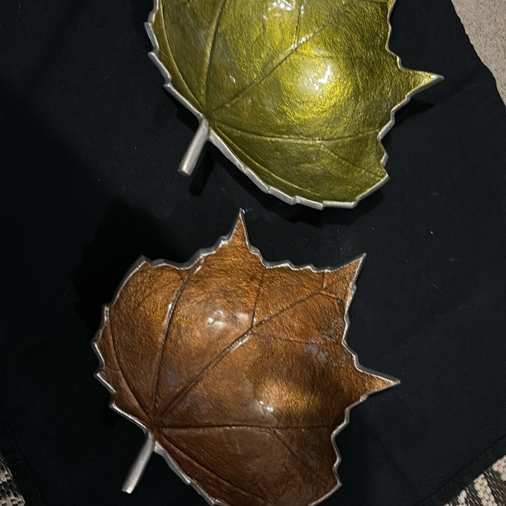 Gorgeous Brass Enameled leaf bowl set from India